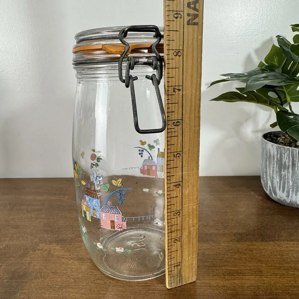 Vintage ARC France Glass Heartland Canister w/ Wire Hinged Lid Cottagecore 1.5 L
